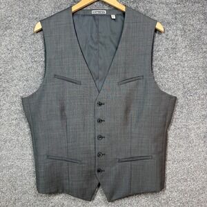 Express Suit Vest‎ Mens L Gray Wool Blend Waistcoat Size Large Adjustable Back